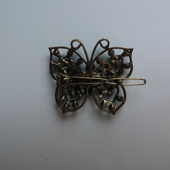 Butterfly Hair Clip, Gold color, blue rhinestone, shiny crystals - Picture 8 of 8